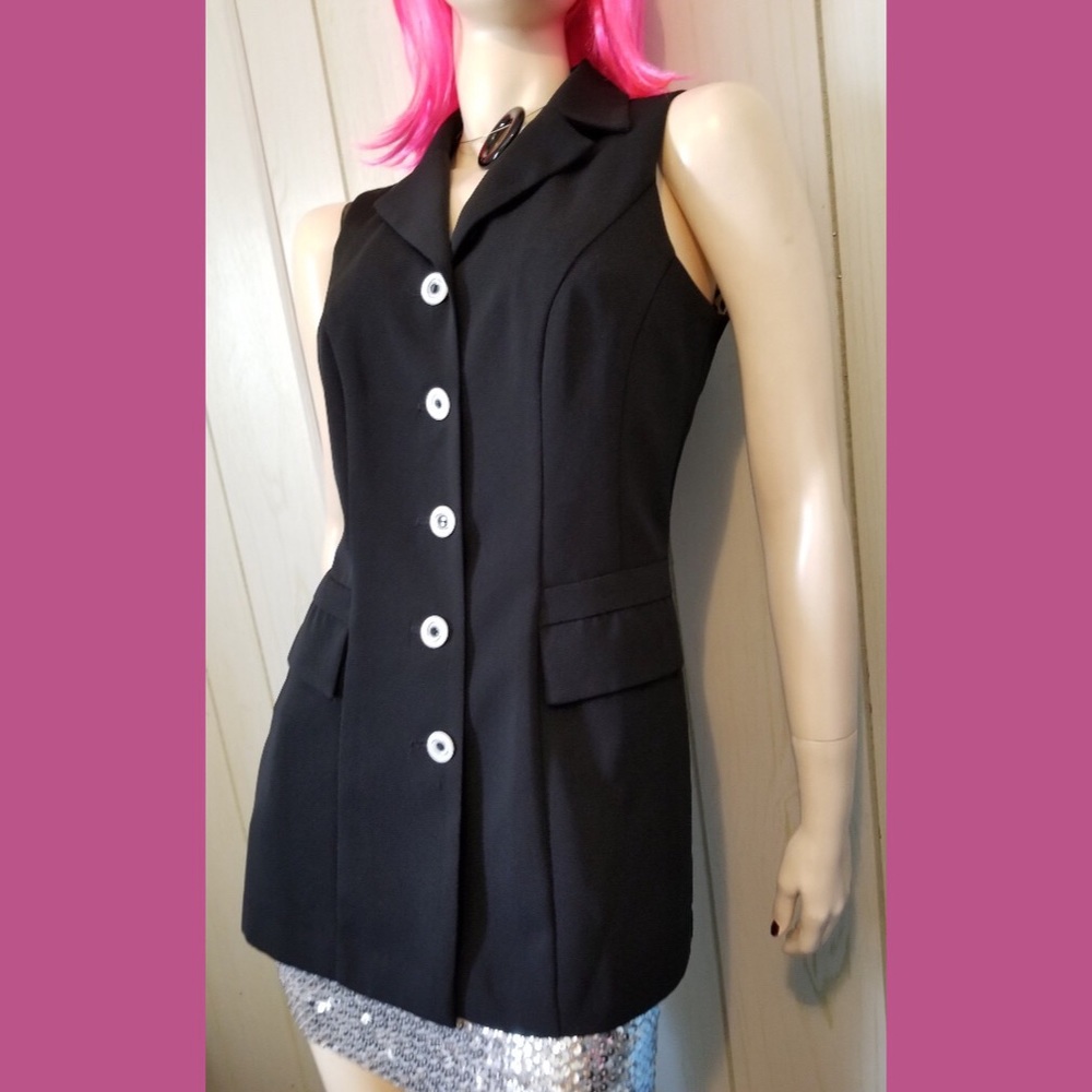 Vintage 90s Dani Max Black Button-down Blazer Vest